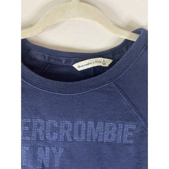 Abercrombie & Fitch Graphic Sweatshirt Crew Neck Navy Blue Y2K Size Small - Picture 3 of 7
